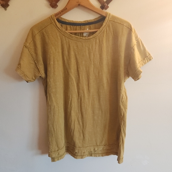 Pilcro Tops - Pilcro Short-Sleeve Tee Raw Hems Mustard Yellow 100% Cotton Crew Neck X Small